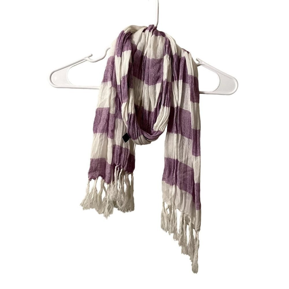 Classy purple and white striped rayon scarf fashion warm winter soft